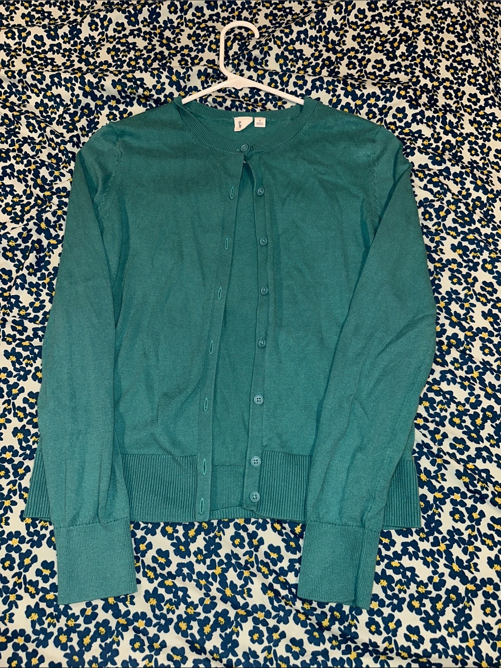 GAP Teal Button-Front Crewneck Cardigan